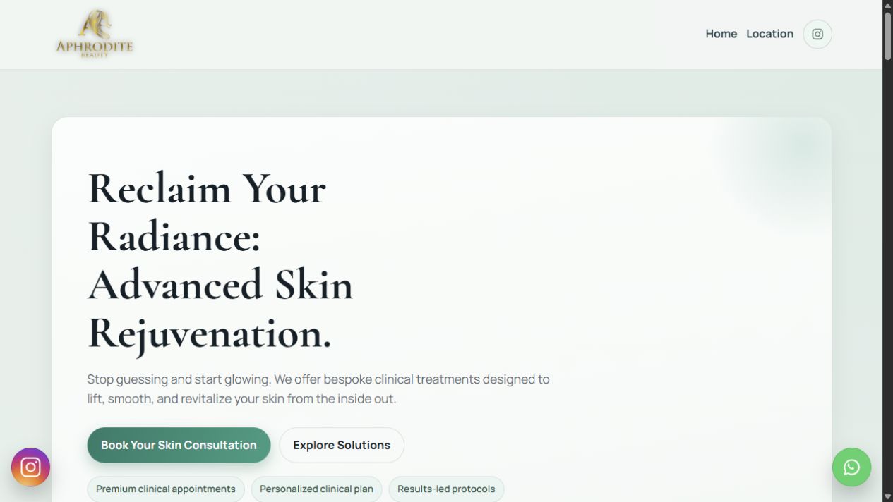 Aphrodite Beauty skin rejuvenation landing page