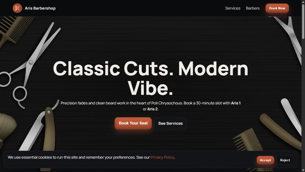 Aris Barbershop concept website