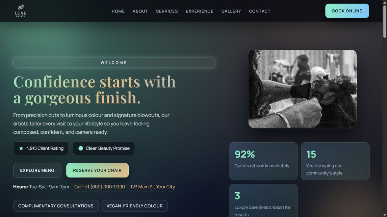 Luxe Hair Salon concept website